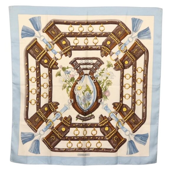 HERMES Carre 90 Scarf ""aux champs"" Silk Light Blue Auth BA6381 - Picture 1 of 12